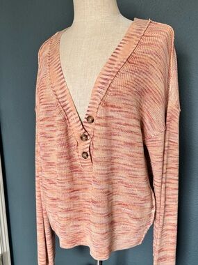 Free People V-Neck Button Detail Women's Sweater in Peach Pink